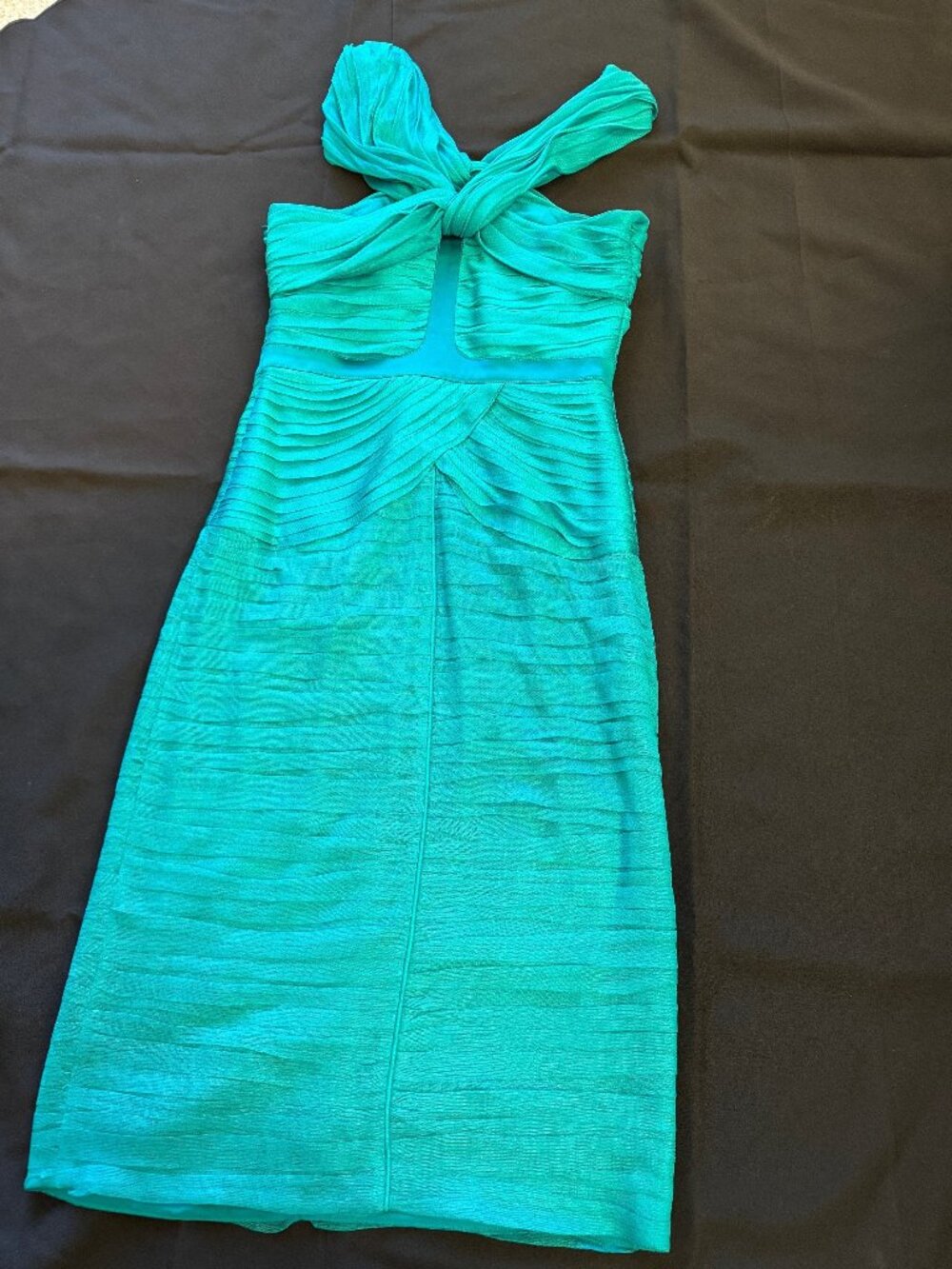 Burberry Pleated Turquoise Silk Halter Dress; Mid Length - Size 38